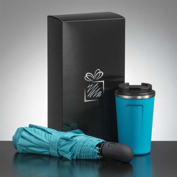 Logotrade corporate gifts photo of: Traveller set: thermal mug 350 ml and umbrella, turquoise