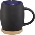 Hearth 400 ml ceramic mug with wooden coaster, Solid black / Blue