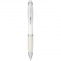 Nash ballpoint pen with coloured barrel and grip, Transparent white