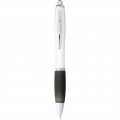 Nash ballpoint pen white barrel and coloured grip, White / Solid black