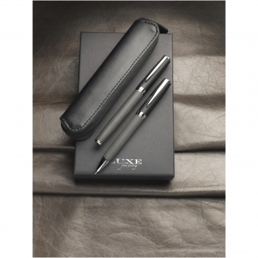 Logo trade corporate gifts image of: Carbon duo pen gift set with pouch