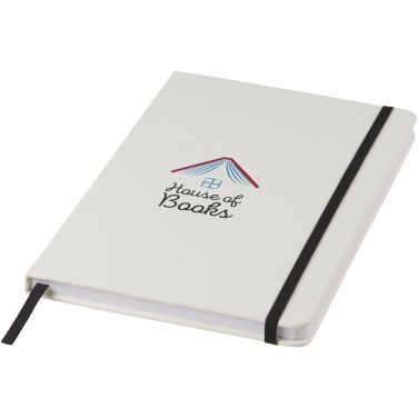 Logo trade promotional giveaway photo of: Spectrum A5 white notebook with coloured strap