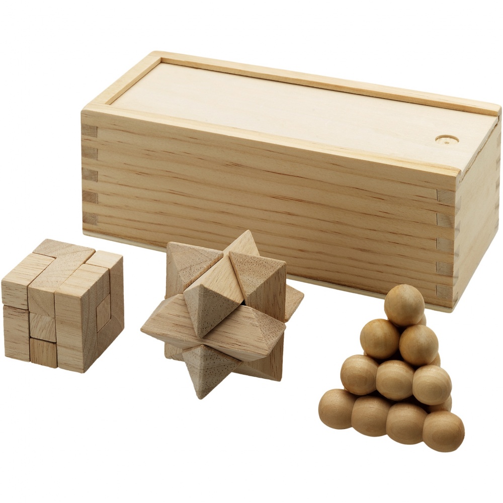 Logo trade promotional item photo of: Brainiac 3-piece wooden brain teaser set