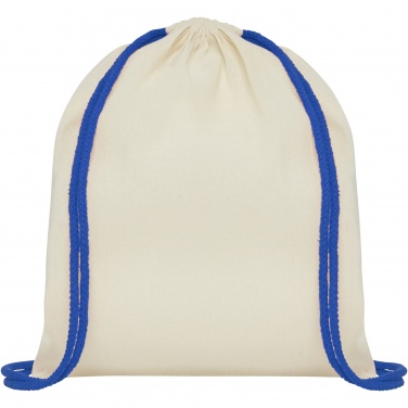 Logo trade promotional merchandise image of: Oregon 100 g/m² cotton drawstring bag with coloured cords 5L