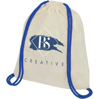 Logo trade promotional items image of: Oregon 100 g/m² cotton drawstring bag with coloured cords 5L