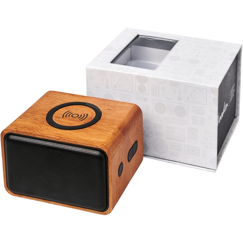 Logotrade promotional giveaway image of: Wooden 3W speaker with wireless charging pad