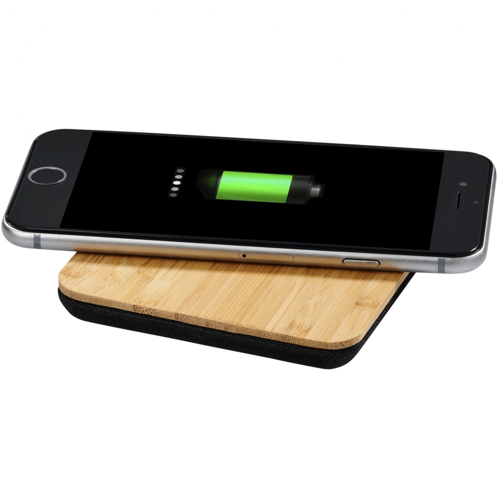 Logo trade promotional items image of: Leaf 5W bamboo and fabric wireless charging pad