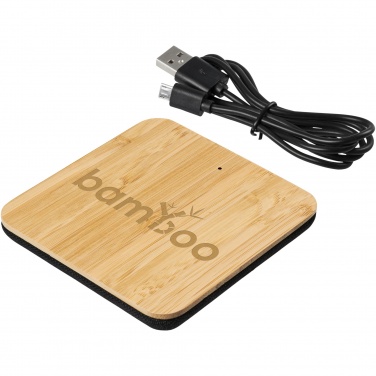 Logo trade promotional products picture of: Leaf 5W bamboo and fabric wireless charging pad