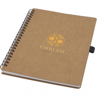 Logo trade promotional products image of: Cobble A5 wire-o recycled cardboard notebook with stone paper