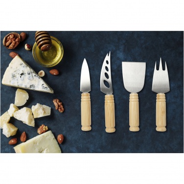 Logo trade promotional merchandise image of: Cheds 4-piece bamboo cheese set