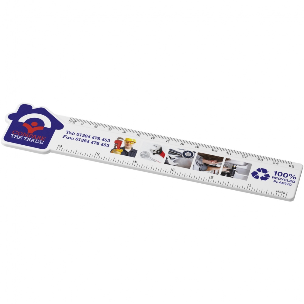 Logo trade promotional giveaways image of: Tait 15 cm house-shaped recycled plastic ruler