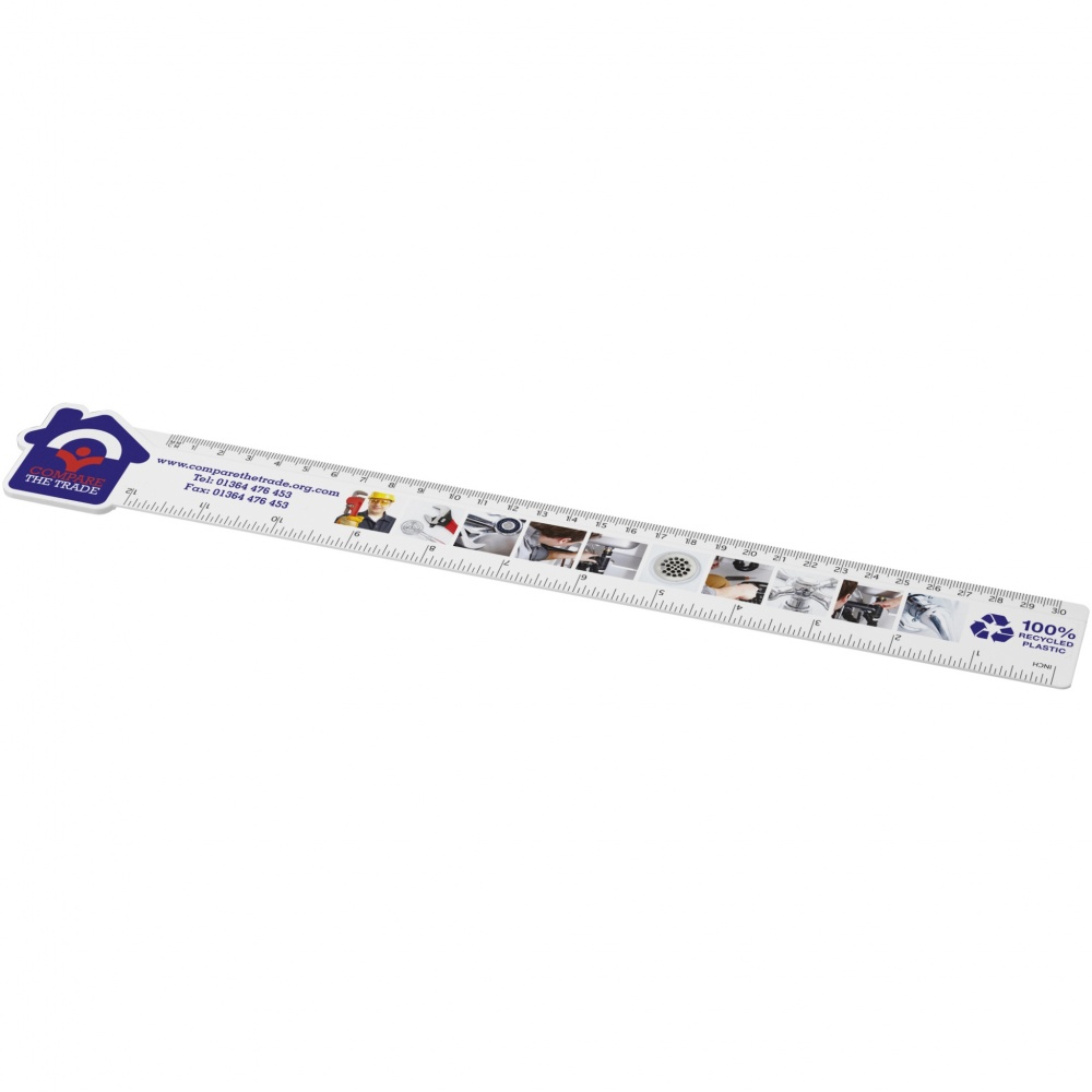 Logo trade promotional giveaway photo of: Tait 30cm house-shaped recycled plastic ruler