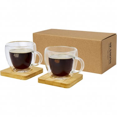 Logotrade promotional merchandise image of: Manti 2-piece 100 ml double-wall glass cup with bamboo coaster 