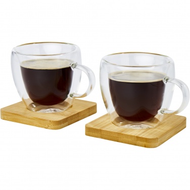 Logotrade business gifts photo of: Manti 2-piece 100 ml double-wall glass cup with bamboo coaster 