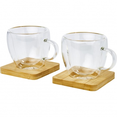 Logotrade promotional gift image of: Manti 2-piece 100 ml double-wall glass cup with bamboo coaster 