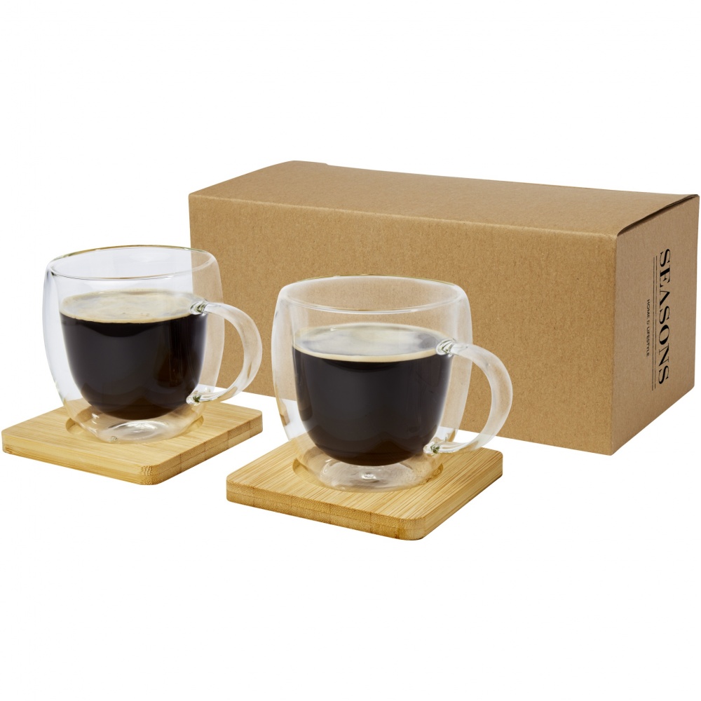 Logo trade corporate gift photo of: Manti 2-piece 250 ml double-wall glass cup with bamboo coaster 