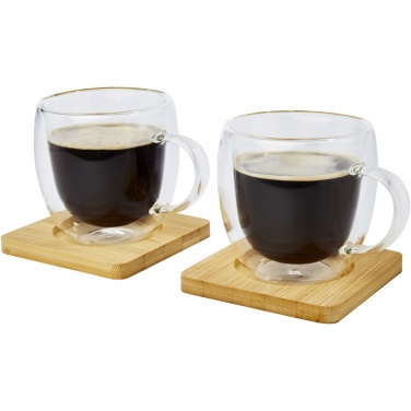 Logotrade promotional gift image of: Manti 2-piece 250 ml double-wall glass cup with bamboo coaster 