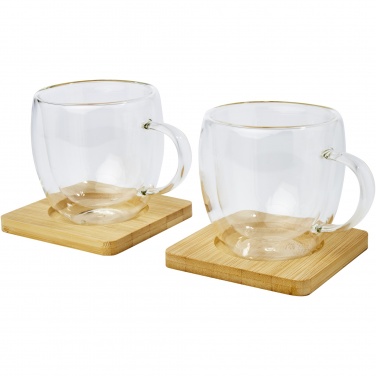 Logotrade promotional merchandise picture of: Manti 2-piece 250 ml double-wall glass cup with bamboo coaster 