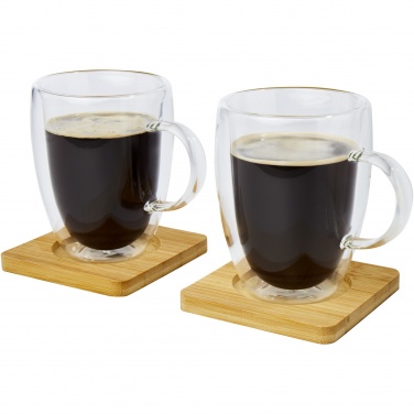 Logo trade promotional giveaway photo of: Manti 2-piece 350 ml double-wall glass cup with bamboo coaster 