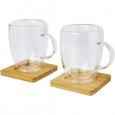 Logo trade corporate gifts picture of: Manti 2-piece 350 ml double-wall glass cup with bamboo coaster 