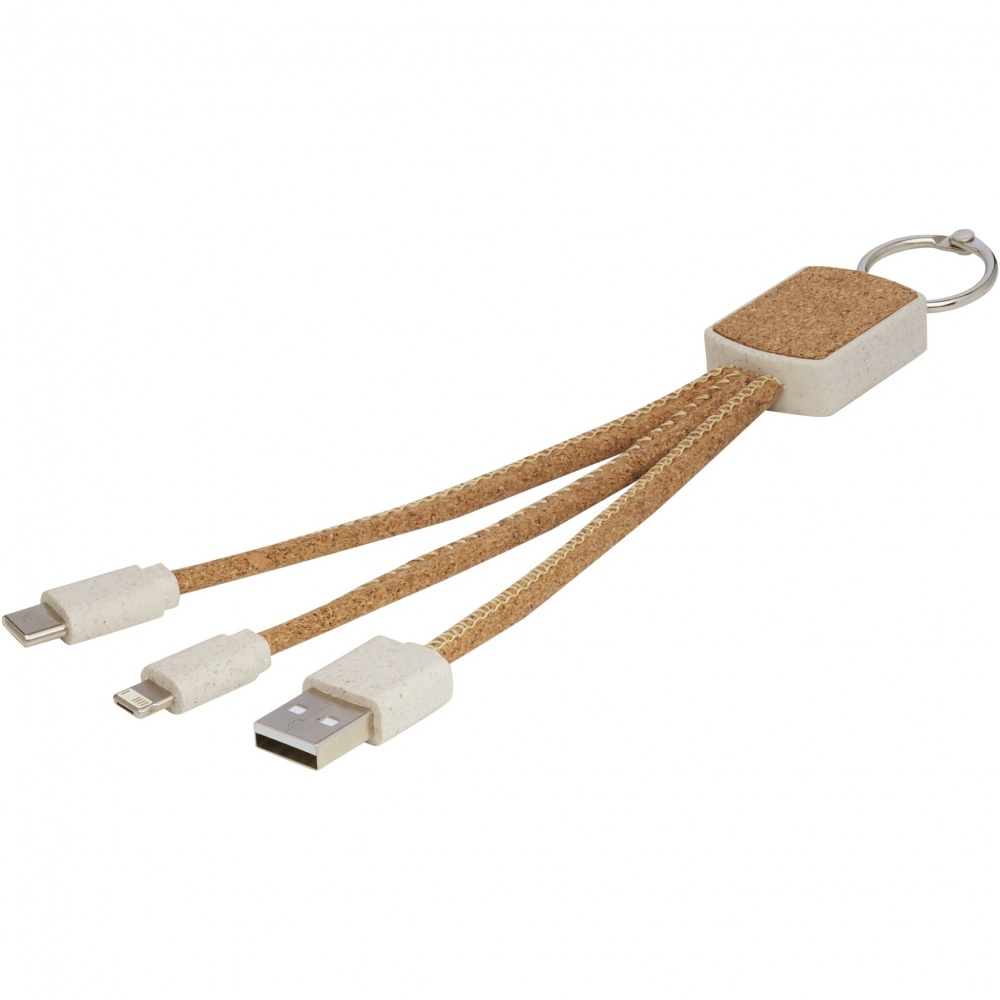 Logo trade promotional item photo of: Bates wheat straw and cork 3-in-1 charging cable