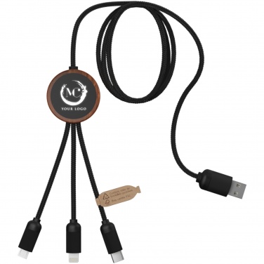 Logo trade promotional products image of: SCX.design C36 3-in-1 rPET light-up logo extended charging cable with round bamboo casing