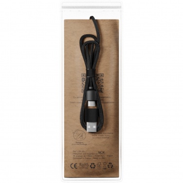 Logo trade promotional giveaway photo of: SCX.design C38 5-in-1 rPET light-up logo charging cable with squared wooden casing