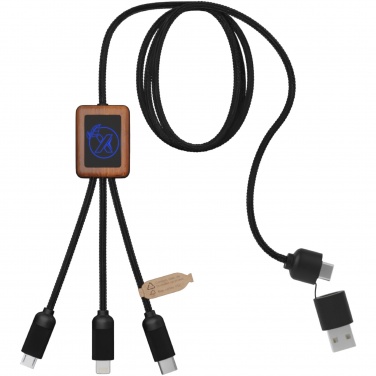 Logotrade promotional item image of: SCX.design C38 5-in-1 rPET light-up logo charging cable with squared wooden casing