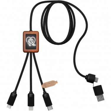 Logo trade promotional gift photo of: SCX.design C38 5-in-1 rPET light-up logo charging cable with squared wooden casing