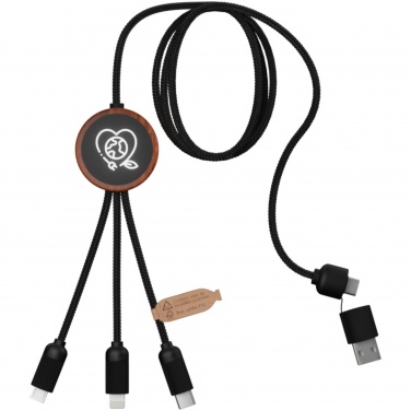 Logo trade corporate gift photo of: SCX.design C37 5-in-1 rPET light-up logo charging cable with round wooden casing