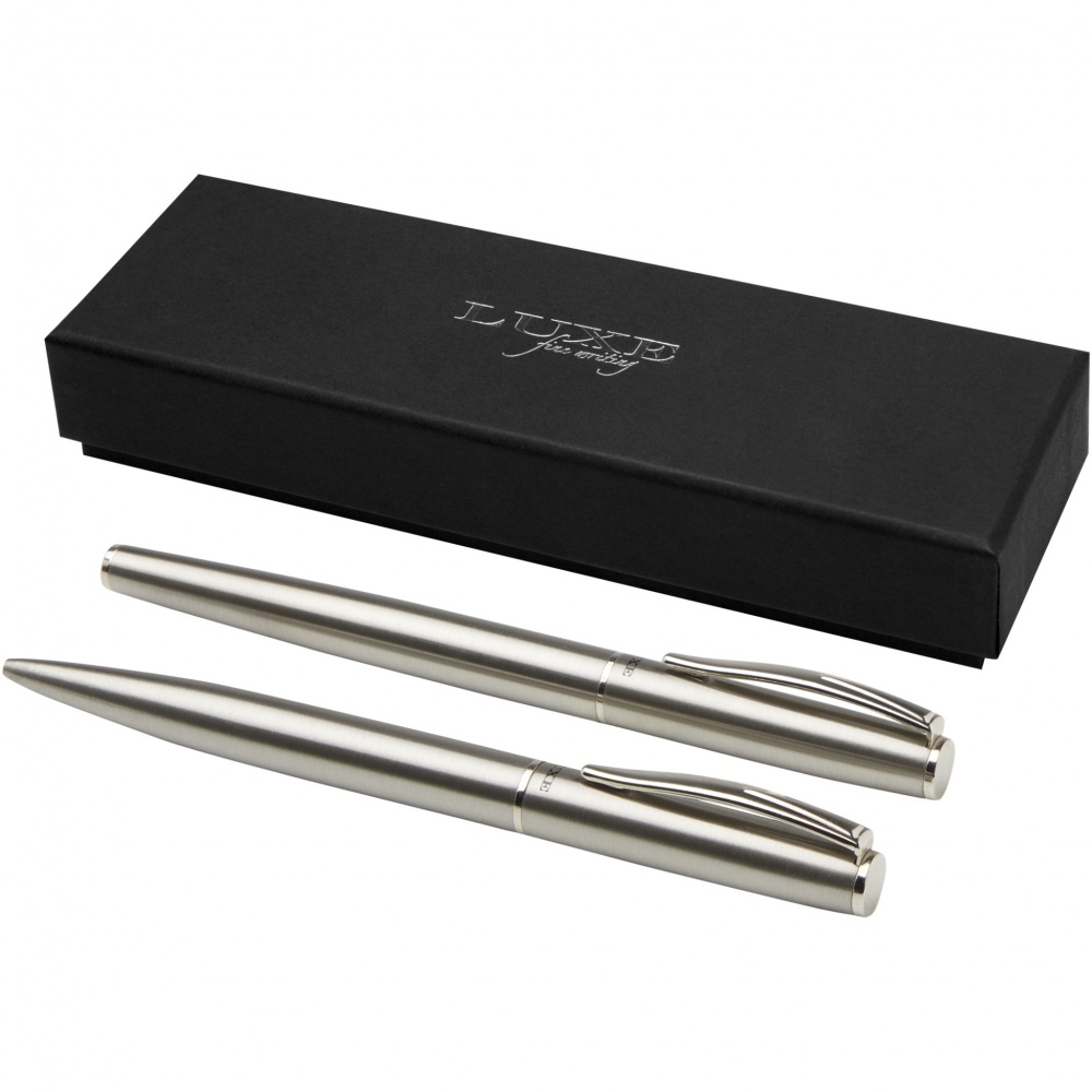 Logotrade advertising product image of: Didimis recycled stainless steel ballpoint and rollerball pen set