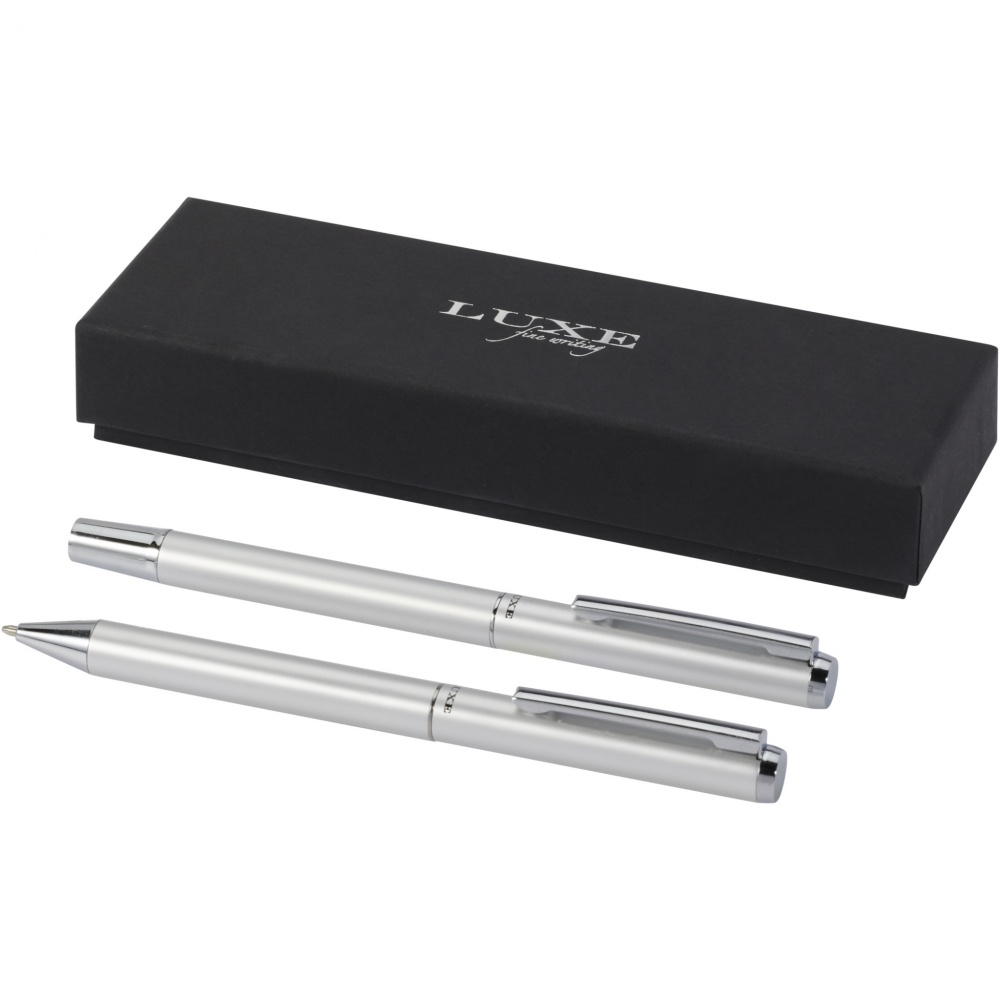 Logo trade promotional giveaways image of: Lucetto recycled aluminium ballpoint and rollerball pen gift set