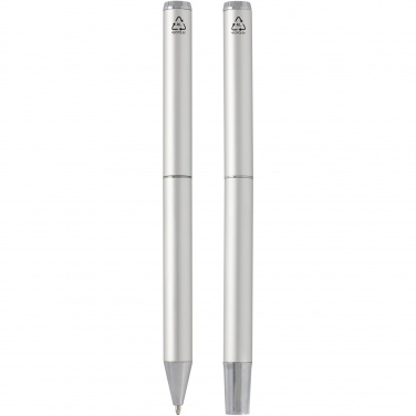 Logo trade promotional gifts image of: Lucetto recycled aluminium ballpoint and rollerball pen gift set