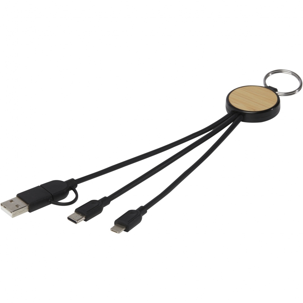 Logo trade promotional item photo of: Tecta 6-in-1 recycled plastic/bamboo charging cable with keyring