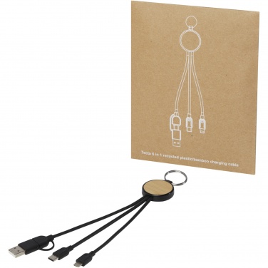 Logo trade promotional merchandise photo of: Tecta 6-in-1 recycled plastic/bamboo charging cable with keyring