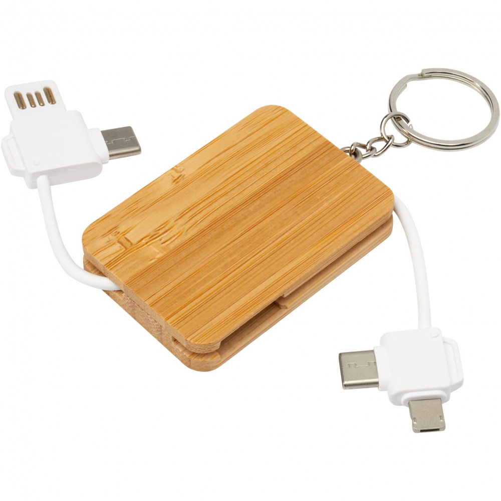 Logotrade corporate gifts photo of: Reel 6-in-1 retractable bamboo key ring charging cable