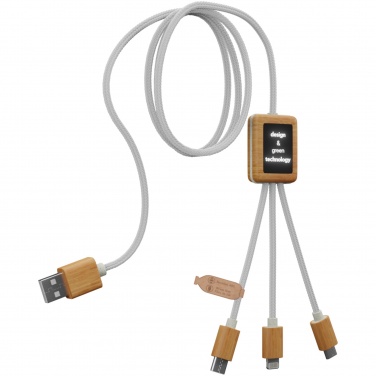 Logo trade corporate gifts image of: SCX.design C39 3-in-1 rPET light-up logo charging cable with squared bamboo casing