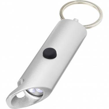 Logo trade advertising products image of: Flare RCS recycled aluminium IPX LED light and bottle opener with keychain