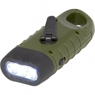 Logotrade promotional item picture of: Helios recycled plastic solar dynamo flashlight with carabiner