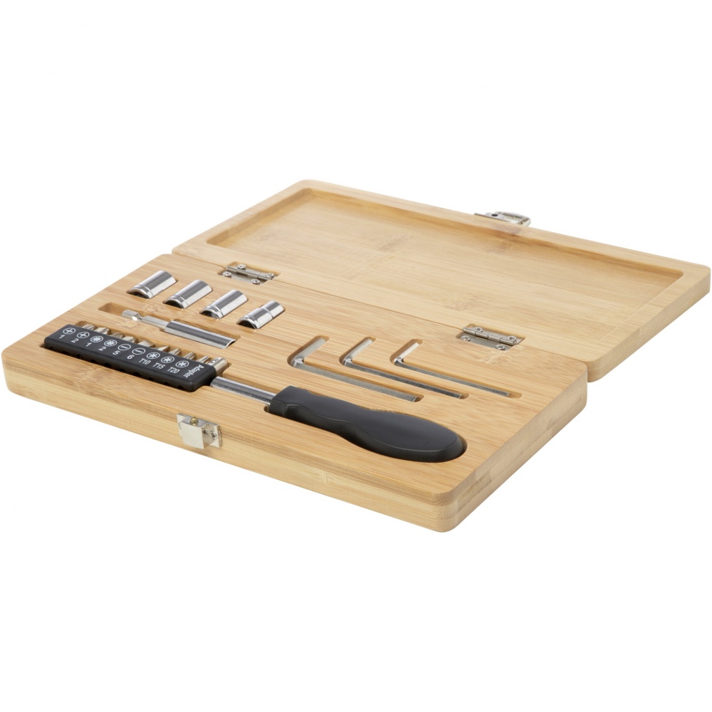 Logo trade promotional giveaways image of: Rivet 19-piece bamboo/recycled plastic tool set