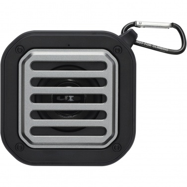 Logo trade promotional products picture of: Solo 3W IPX5 RCS recycled plastic solar Bluetooth® speaker with carabiner 