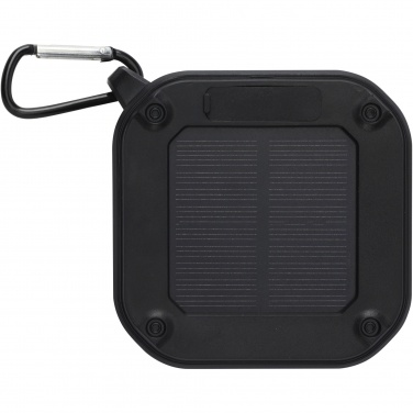 Logo trade promotional products image of: Solo 3W IPX5 RCS recycled plastic solar Bluetooth® speaker with carabiner 