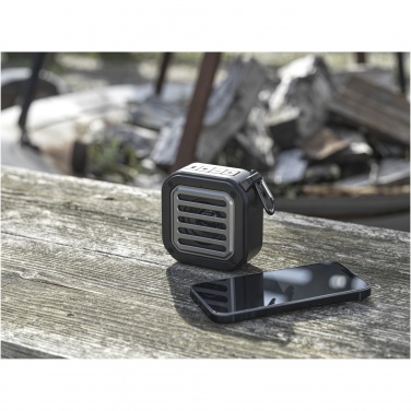 Logotrade promotional giveaway image of: Solo 3W IPX5 RCS recycled plastic solar Bluetooth® speaker with carabiner 