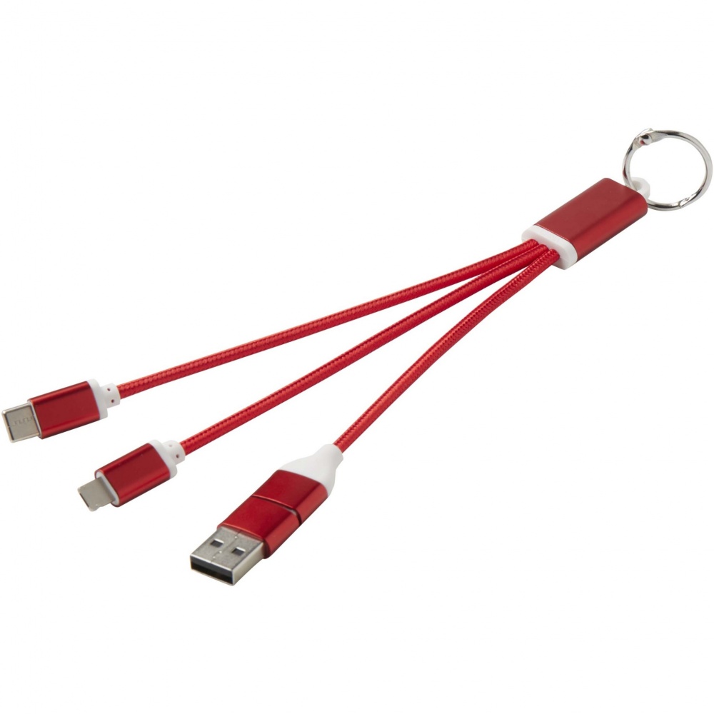 Logo trade advertising product photo of: Metal 4-in-1 recycled aluminium charging cable with keychain