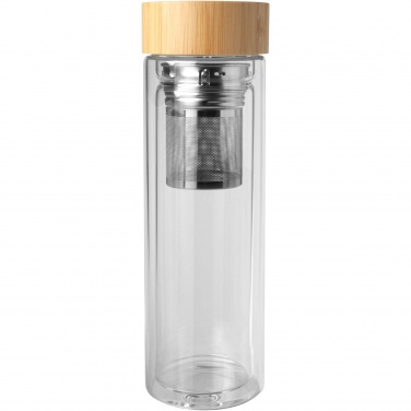 Logo trade promotional products image of: Bailey 400 ml borsilicate glass infuser bottle with bamboo lid