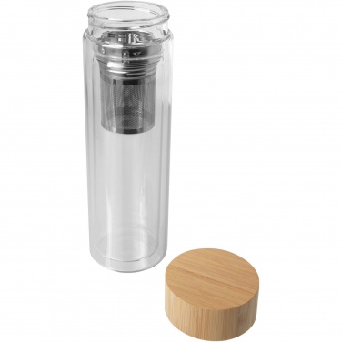 Logo trade promotional product photo of: Bailey 400 ml borsilicate glass infuser bottle with bamboo lid