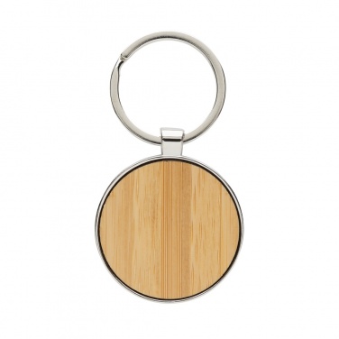 Logo trade promotional gifts image of: RCS recycled zinc alloy round keychain with bamboo