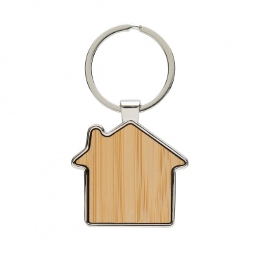 Logo trade advertising products picture of: RCS recycled zinc alloy house keychain with bamboo