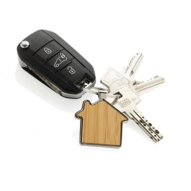 Logo trade promotional merchandise picture of: RCS recycled zinc alloy house keychain with bamboo