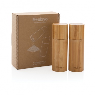 Logo trade promotional giveaways image of: Ukiyo bamboo salt and pepper mill set